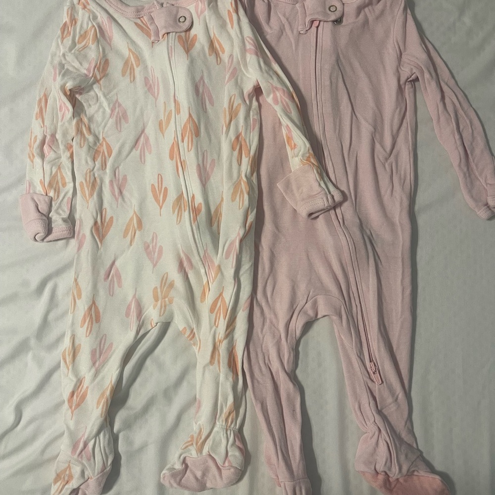 Cloud Island Pink and Cream Footies One Pieces